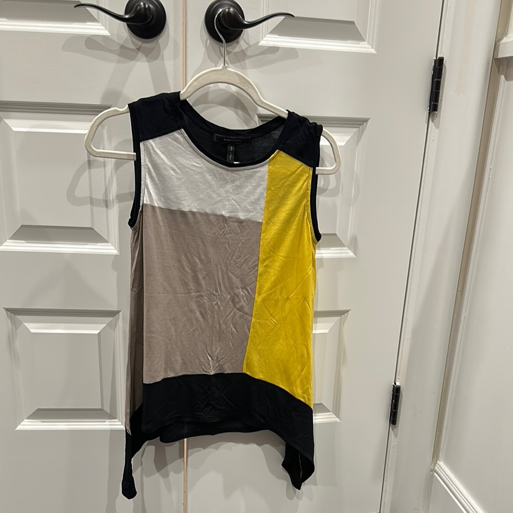 BCBGMaxAzria Multicolor Tank Top - Black, Yellow, Gray, Tan